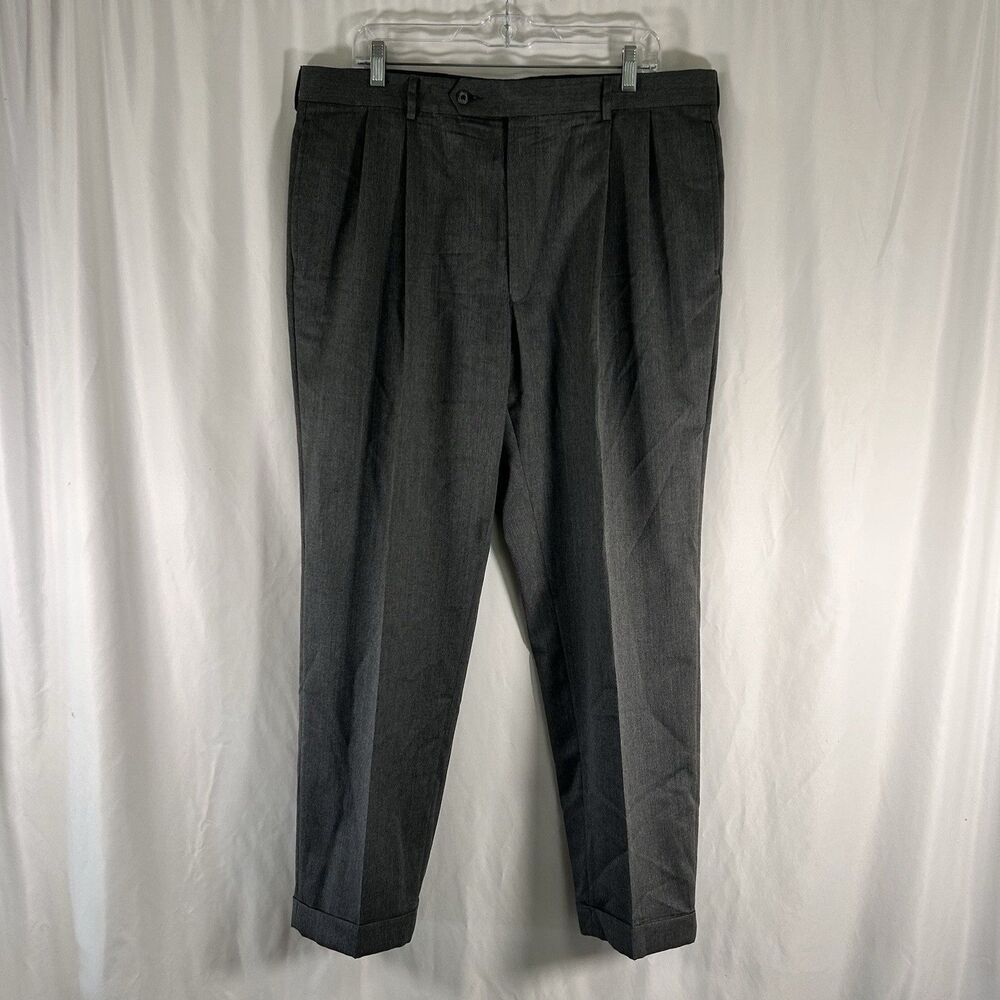 Jos A Bank 100% Wool Dress Pants Men's 37R Grey Pleated Slash Pockets 30" In